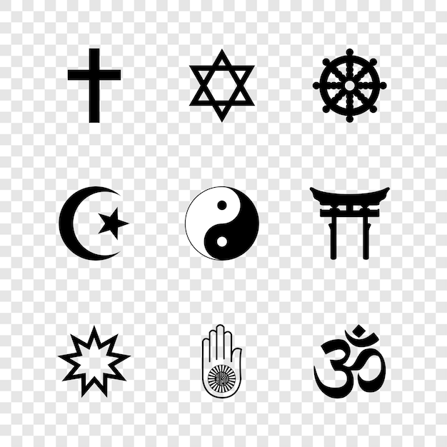 Vector religious signs set icons of religion and faith