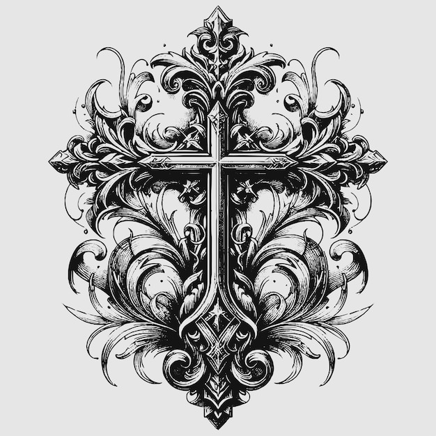 Religous Cross Symbol Black Tattoo Vector