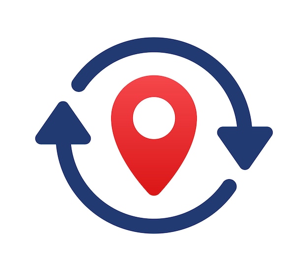 Relocation icon vector concept. Change address location with pin and circle arrow symbol.