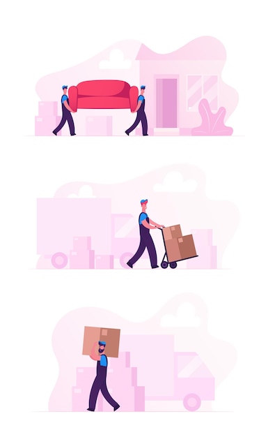 Vector relocation and moving into new house illustration set