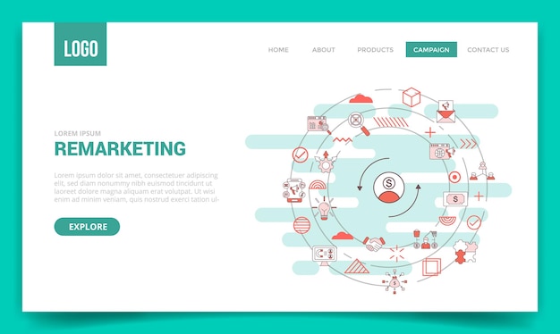 Remarketing concept with circle icon for website template or landing page homepage