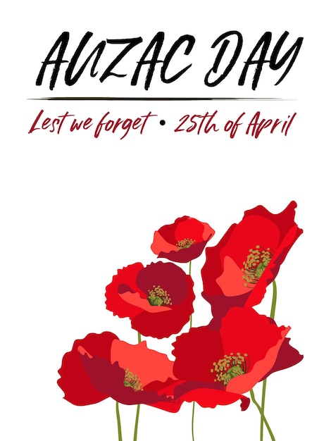 Remembrance day vertical poster layout with red poppies on white background