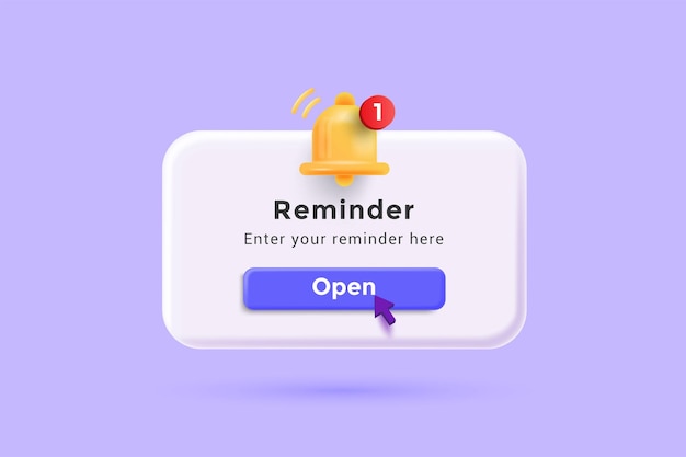 Reminder 3D Illustration Notifications page with floating elements Business planning events reminder and timetable with 3d rendering Vector Illustration