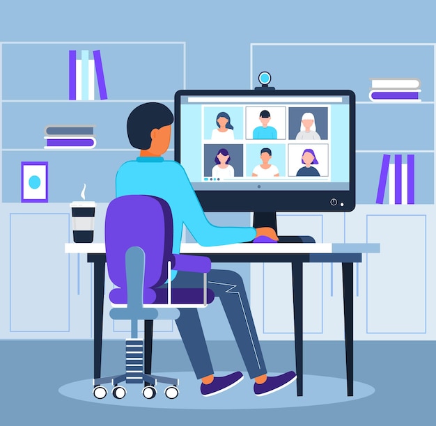 Remote school class is studying Video call conference concept vector illustration