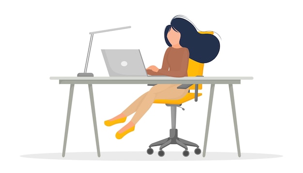 Remote work Business people office work Vector illustration flat design Cartoon girl sitting