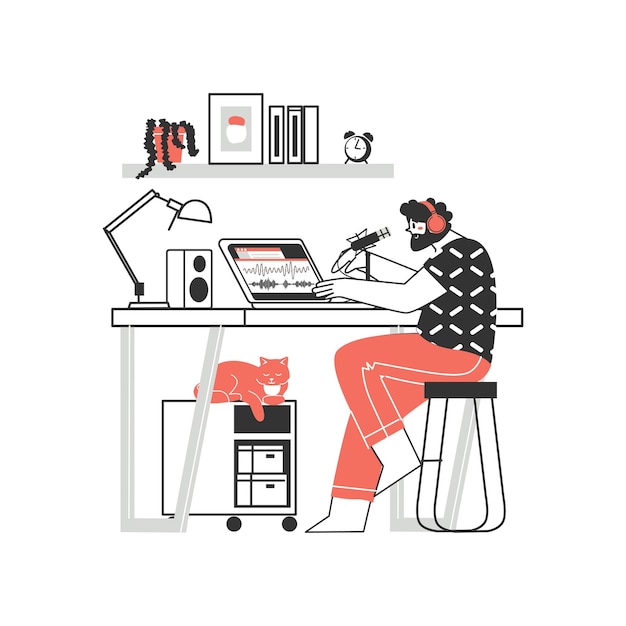 Remote work or distance learning Work at home Freelancer character working from home convenient workplace  flat illustration Man and woman self employed concept