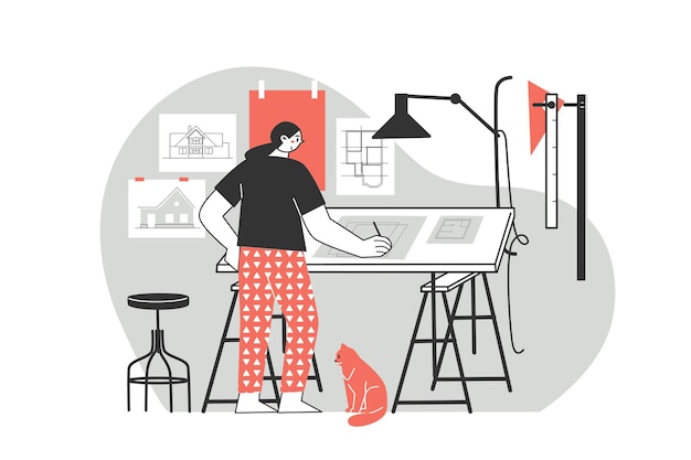 Remote work or distance learning Work at home Freelancer character working from home convenient workplace  flat illustration Man and woman self employed concept