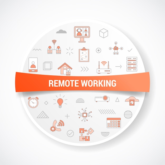 Remote working concept with icon concept with round or circle shape