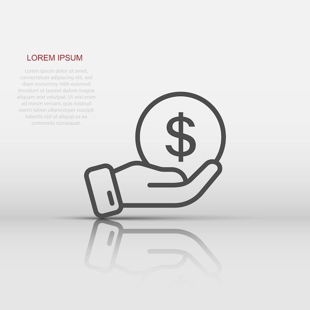 Remuneration icon in flat style Money in hand vector illustration on white isolated background Coin payroll business concept