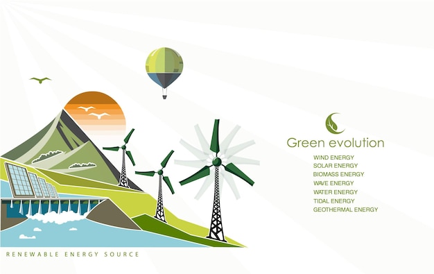 Vector renewable energy concept of the green evolution