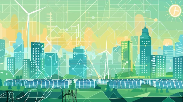 Vector renewable energy smart grid vector illustration