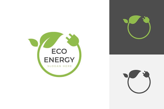 Renewable logo with green energy saving icon design Electrical charge leaf and power plug sign design concept Sustainable logo design