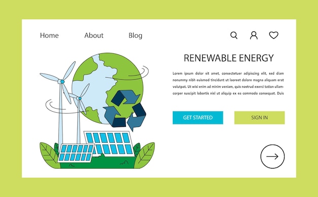 Renewable power web banner or landing page sustainable electricity consumption solar wind energy