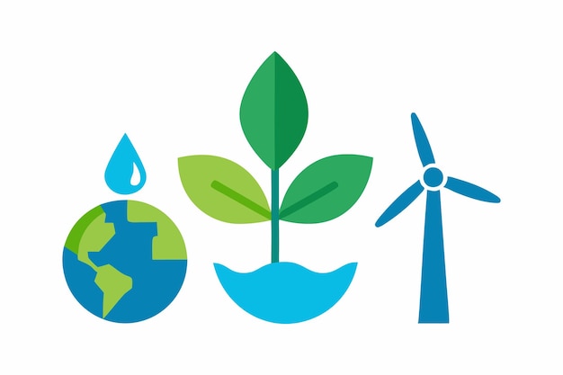 Vector renewable resources water conservation and wind energy symbols vector illustration