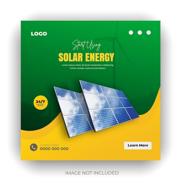 Renewable and sustainable solar energy square social media post banner template