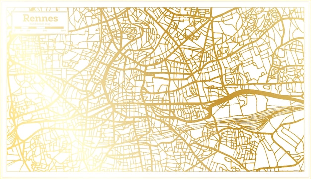 Rennes France City Map in Retro Style in Golden Color Outline Map