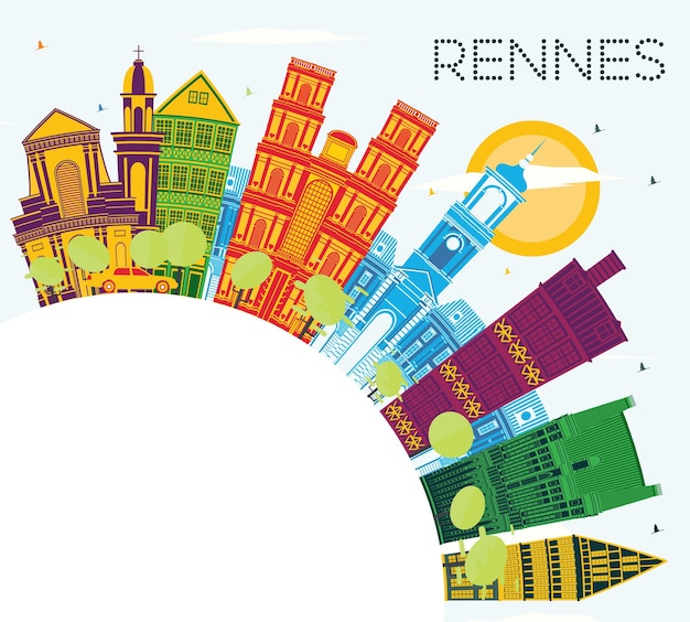 Rennes France City Skyline with Color Buildings Blue Sky and Copy Space Rennes Cityscape with Landmarks