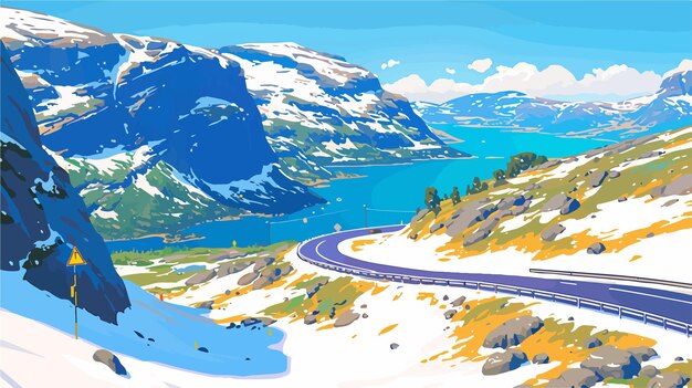 Vector renowned mountain road aurlandsvegen scenic drive through norways beauty