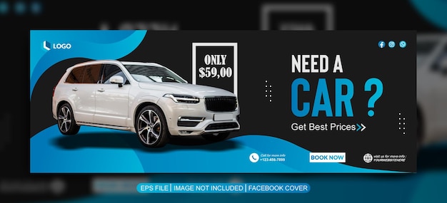 Vector rent car banner facebook cover template