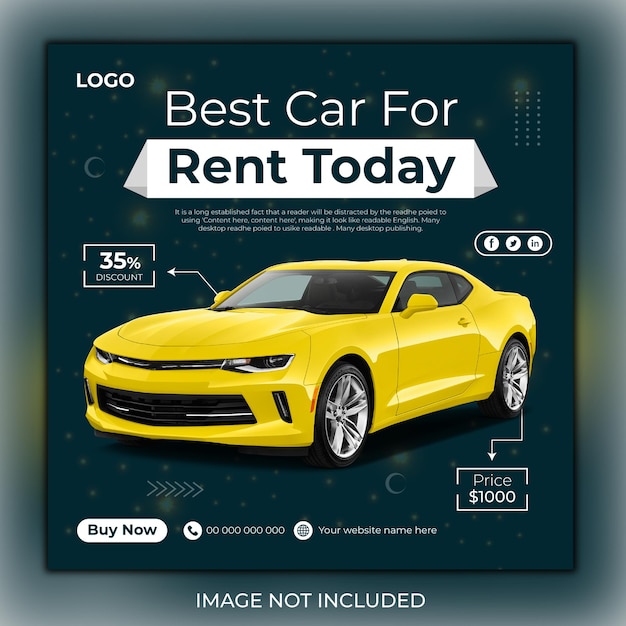 Rent car for social media post Design or web banner template Premium Vector