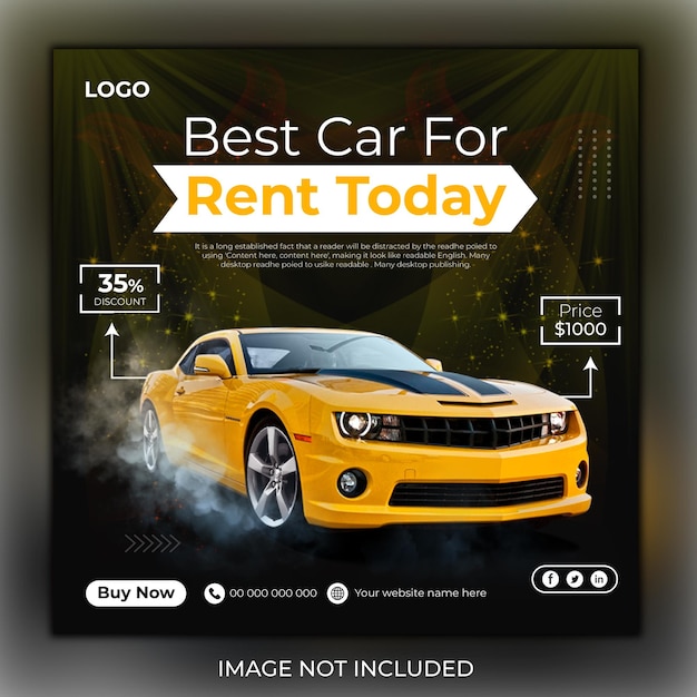 Rent car for social media post Design or web banner template Premium Vector