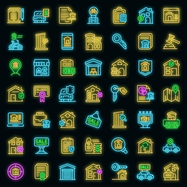 Rent icons set vector neon