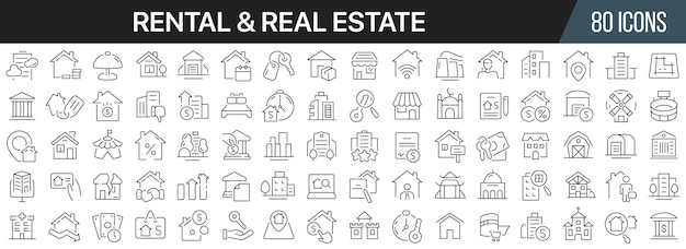 Rental and real estate line icons collection Big UI icon set in a flat design Thin outline icons pack Vector illustration EPS10