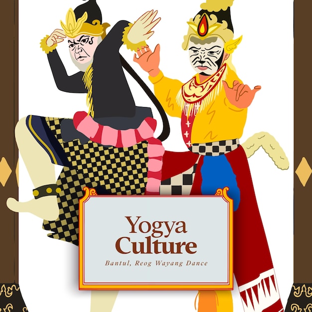 Reog Wayang dance Flat design layout idea for tourism event Indonesian culture