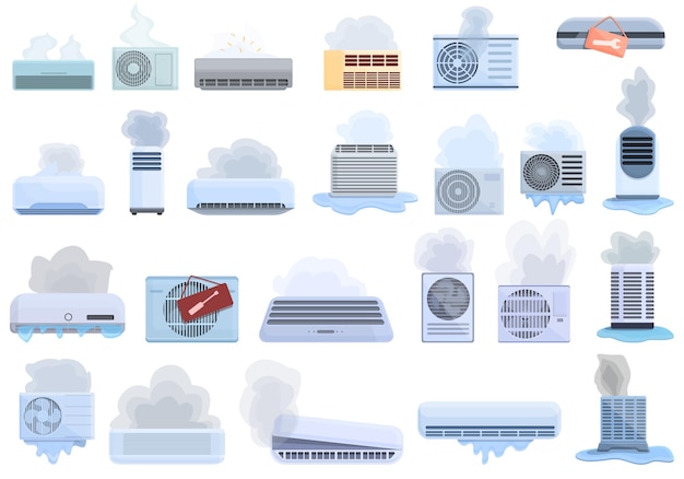 Repair air conditioner icons set. Cartoon set of repair air conditioner vector icons for web design