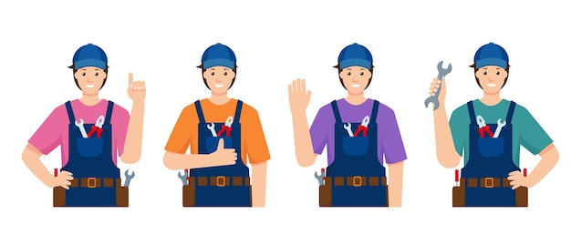 Repair men or Construction Workers in different poses and gestures.