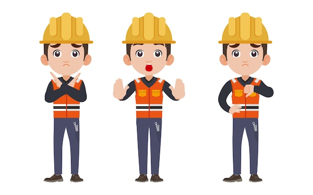 Repairman with different poses. vector