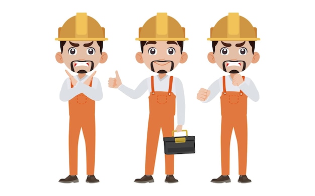 Repairman with different poses. vector