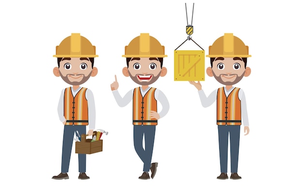 Repairman with different poses. vector