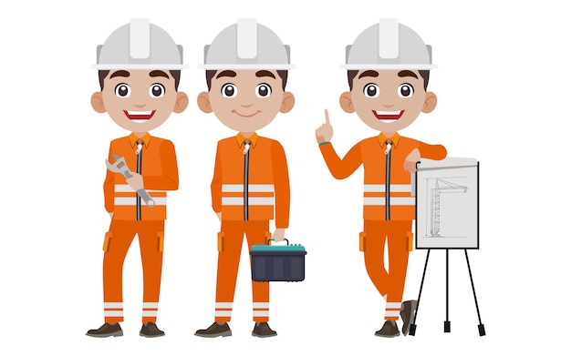 Repairman with different poses. vector