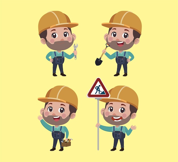 Repairman with different poses. vector