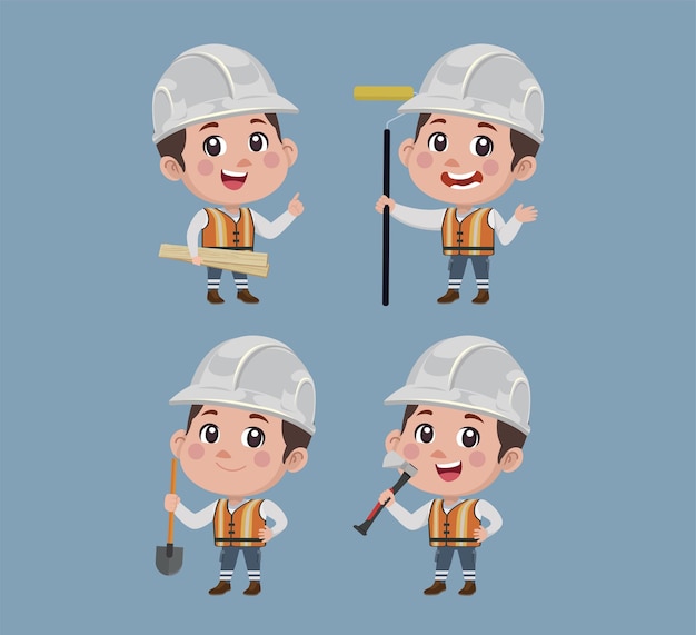 Repairman with different poses. vector