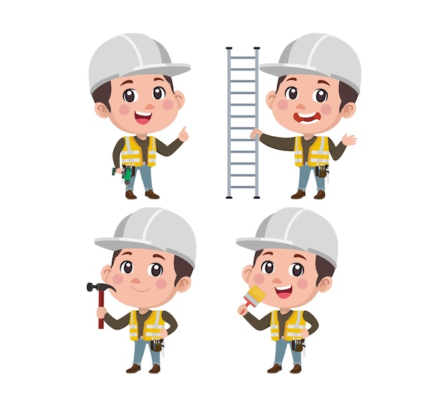 Repairman with different poses. vector