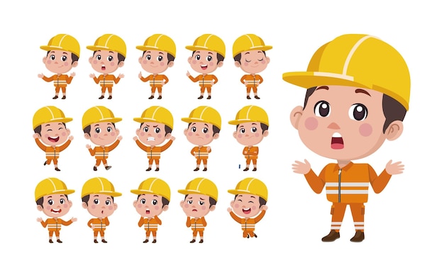 Repairman with different poses. vector