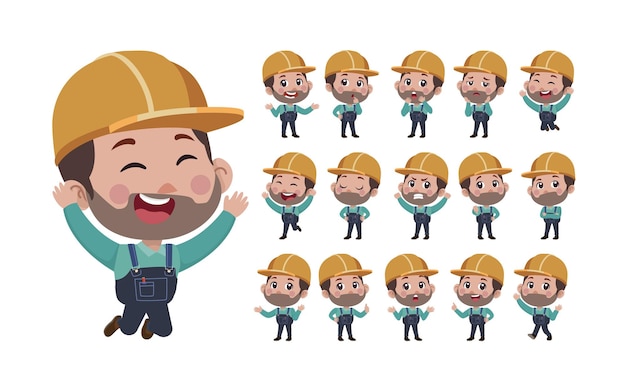 Repairman with different poses. vector