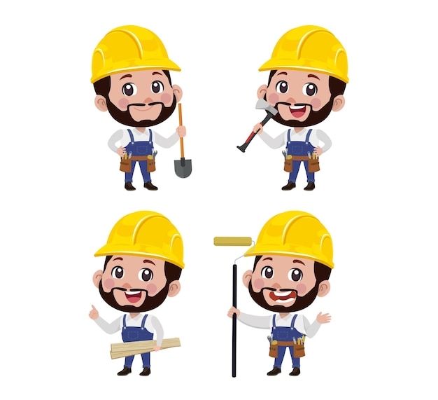 Repairman with different poses. vector