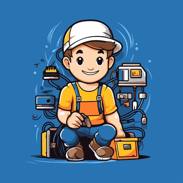 Repairman with tools Vector illustration in cartoon style for your design