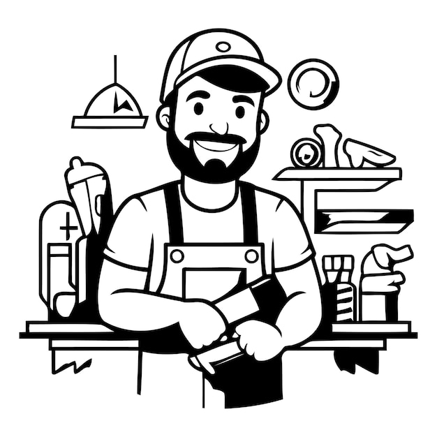 Repairman with tools Vector illustration in a flat style