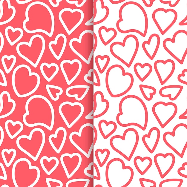 Repeated outlines of hearts drawn by hand. Romantic seamless pattern Set. Endless cute print. Girly illustration