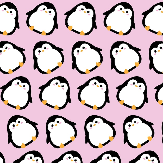 Repeating pattern of a cute cartoon penguin on a pink background