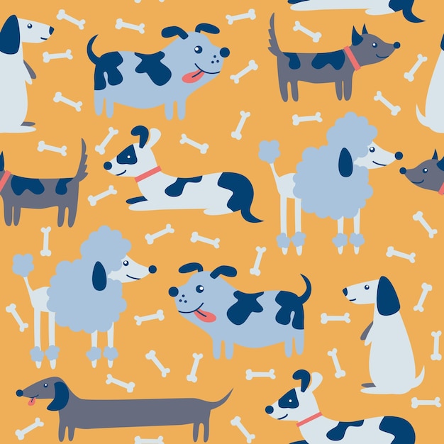 Repeating pattern with cute cartoon style dogs Cute dogs for kids clothes