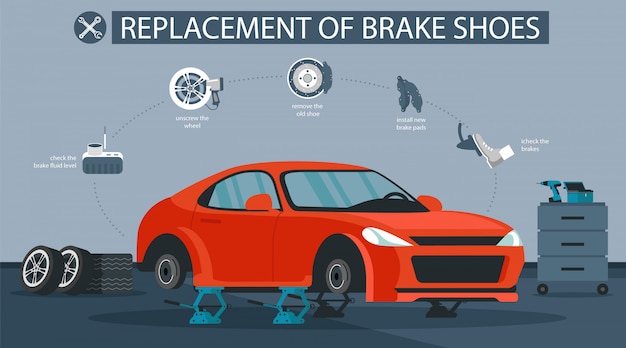 Replacement Brake Shoes Vector Flat Illustration