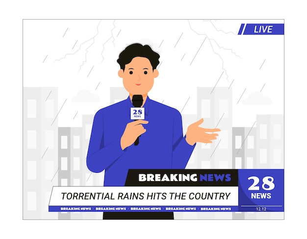 Vector reporters bring breaking news on live, breaking news concept illustration