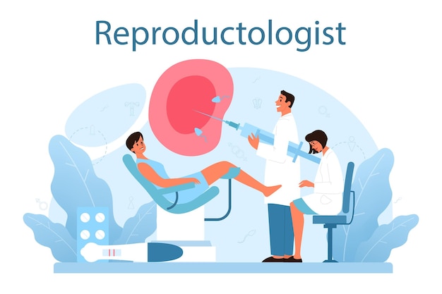 Reproductologist and reproductive health Human anatomy biological material research Pregnancy monitoring and medical diagnosis Isolated illustration in cartoon style