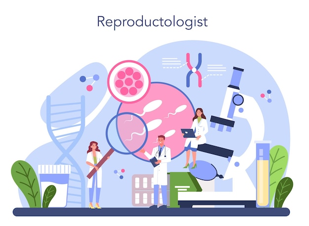 Reproductology and reproductive health Human fertility biological material research Pregnancy monitoring and artificial insemination Isolated illustration in cartoon style