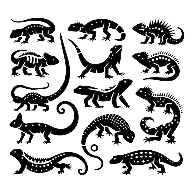 Reptile set silhouette vector illustration